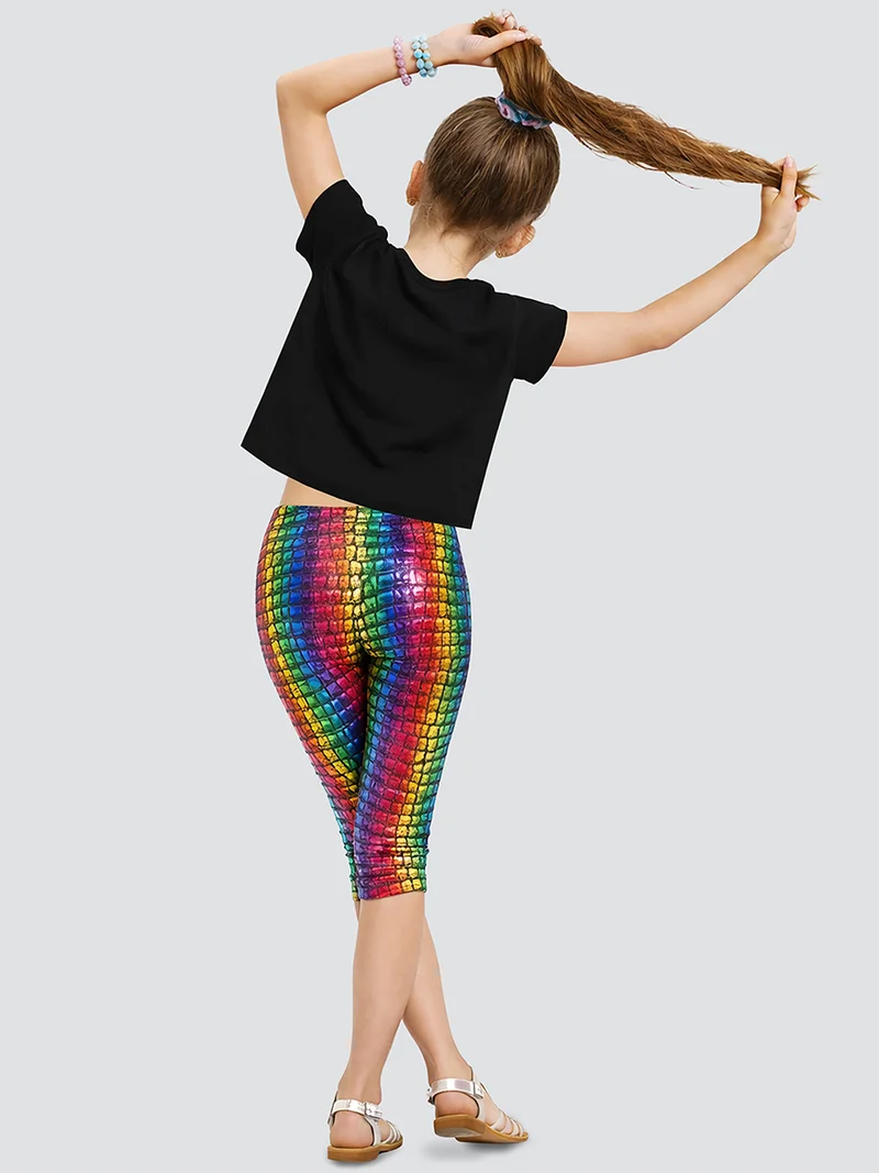 Denokids Girls 2-Piece Set Crop Top&Foil Leggings